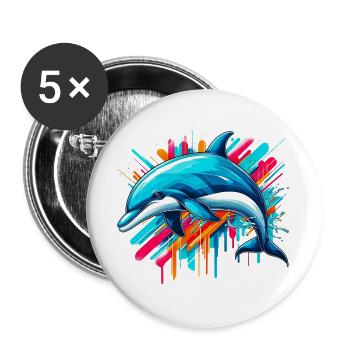 Delfin - Buttons groß 56 mm (5er Pack) - Weiß - Vorne