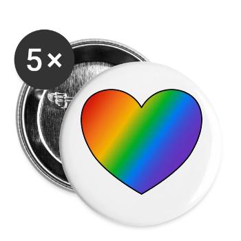 Regenbogen Herz Pride Flagge - Buttons groß 56 mm (5er Pack) - Weiß - Vorne