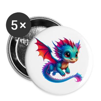 Drache - Buttons groß 56 mm (5er Pack) - Weiß - Vorne