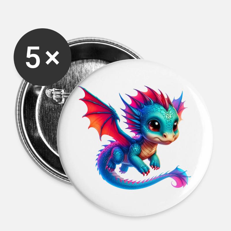 Drache - Buttons groß 56 mm (5er Pack) - Weiß
