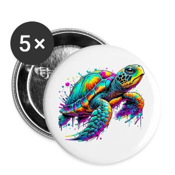 Tortue - Lot de 5 grands badges (56 mm) - blanc - Devant