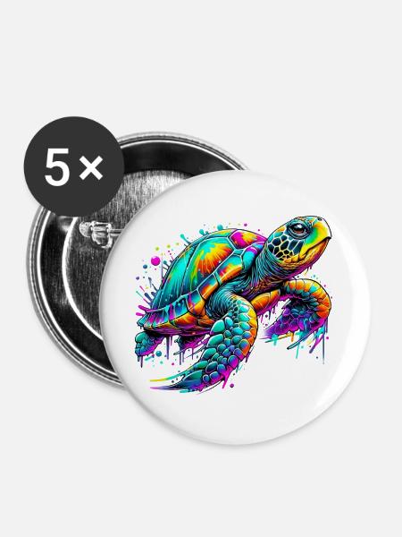 Schildkröte - Buttons groß 56 mm (5er Pack) - Weiß