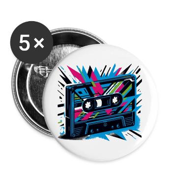Music cassette in retro style 80s and 90s style - Buttons large 2.2''/56 mm (5-pack) - white - Front