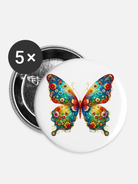 Schmetterling - Buttons groß 56 mm (5er Pack) - Weiß
