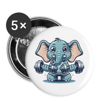 Cute cartoon elephant doing strength training - Buttons large 2.2''/56 mm (5-pack) - white - Front