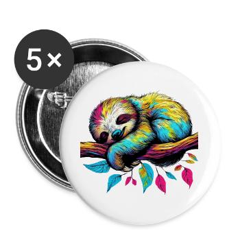 Faultier - Buttons groß 56 mm (5er Pack) - Weiß - Vorne