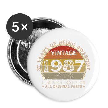 Born in 1987 - Vintage 1987 Retro Birthday - Buttons large 2.2''/56 mm (5-pack) - white - Front