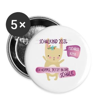 Tschüß Kita - Schulkind - Buttons groß 56 mm (5er Pack) - Weiß - Vorne