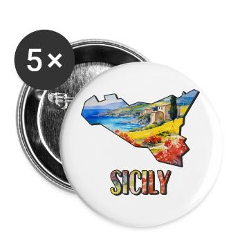 Watercolor Map of Sicily - Buttons large 2.2''/56 mm (5-pack) - white - Front