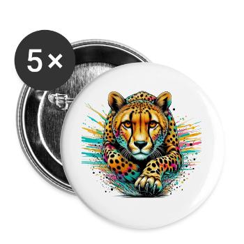 Guépard - Lot de 5 grands badges (56 mm) - blanc - Devant