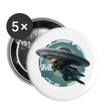 ALIEN UFO, SPACE INVANDER - Buttons large 2.2''/56 mm (5-pack) - white - Front