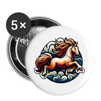 Reitkunst - Galoppierende Pferde - Buttons groß 56 mm (5er Pack) - Weiß - Vorne