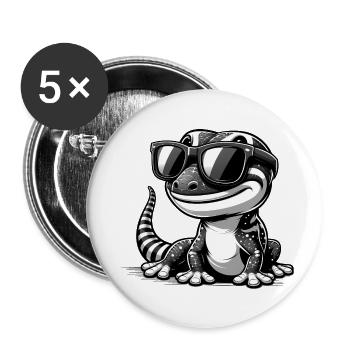 Schwarz-weißer Gecko mit Sonnenbrille - Buttons groß 56 mm (5er Pack) - Weiß - Vorne