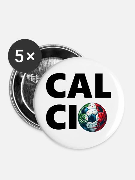 Italienischer Fußball - Buttons groß 56 mm (5er Pack) - Weiß