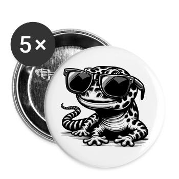 Gecko mit Sonnenbrille - Buttons groß 56 mm (5er Pack) - Weiß - Vorne