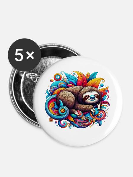 Faultier - Buttons groß 56 mm (5er Pack) - Weiß