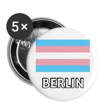 Trans Pride Flagge Berlin - Buttons groß 56 mm (5er Pack) - Weiß - Vorne