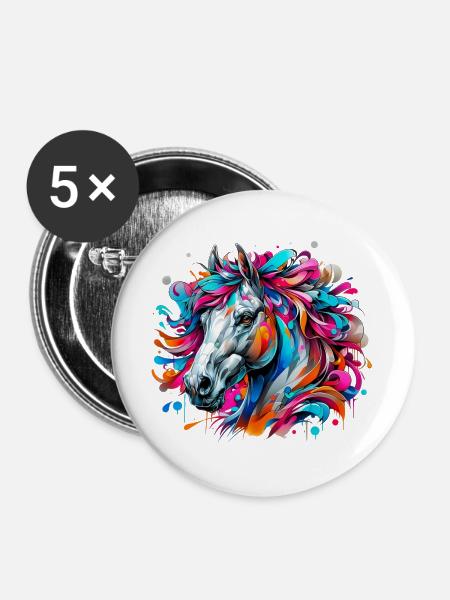 Pferd - Buttons groß 56 mm (5er Pack) - Weiß