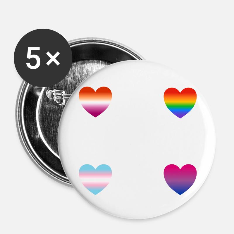 LGBTQ hearts - Buttons large 2.2''/56 mm (5-pack) - white