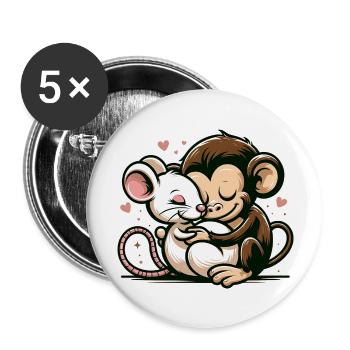 Cuddling Monkey And Mouse In Love - Buttons large 2.2''/56 mm (5-pack) - white - Front