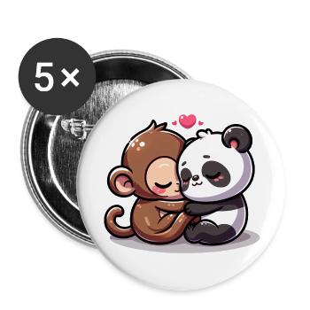 Cuddling Monkey And Panda In Love - Buttons large 2.2''/56 mm (5-pack) - white - Front
