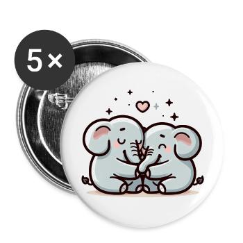 Deux éléphants amoureux - Lot de 5 grands badges (56 mm) - blanc - Devant