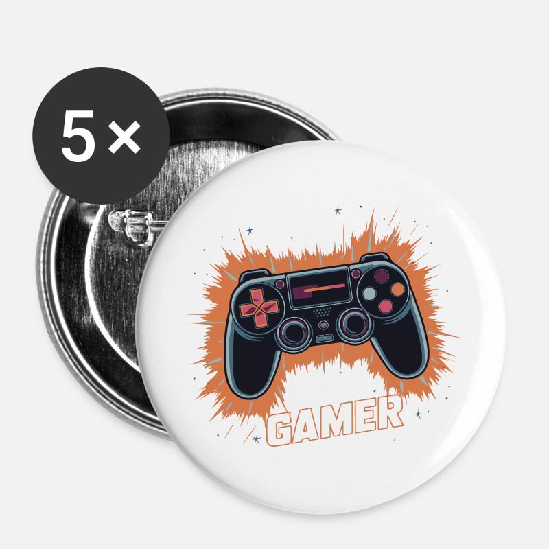ICH BIN EIN GAMER - Buttons groß 56 mm (5er Pack) - Weiß