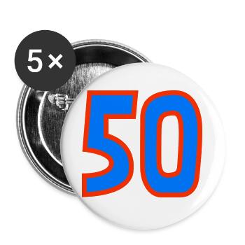50. 50 ANS. 50e ANNIVERSAIRE. ANNIVERSAIRE 50 ANS. - Lot de 5 grands badges (56 mm) - blanc - Devant