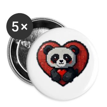 Pixel-Panda mit großem Herz - Buttons groß 56 mm (5er Pack) - Weiß - Vorne