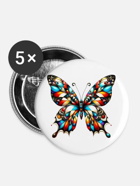 Schmetterling - Buttons groß 56 mm (5er Pack) - Weiß