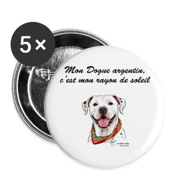 Dogue argentin rayon de soleil - Lot de 5 grands badges (56 mm) - blanc - Devant