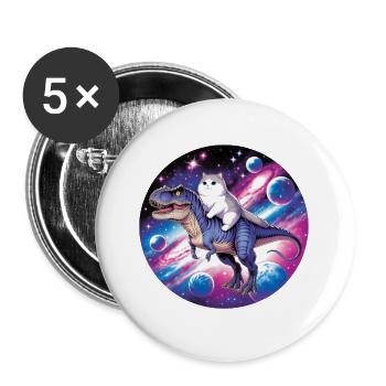 Kosmos-Tierreiter: Katze auf Dino - Buttons groß 56 mm (5er Pack) - Weiß - Vorne