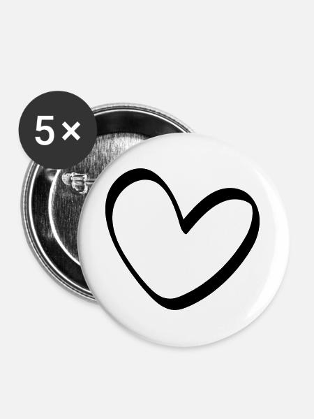 Das ungleiche Herz Outline - Buttons groß 56 mm (5er Pack) - Weiß