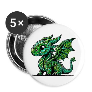 Drache - Buttons groß 56 mm (5er Pack) - Weiß - Vorne
