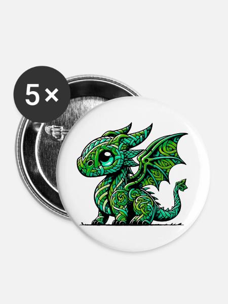 Drache - Buttons groß 56 mm (5er Pack) - Weiß