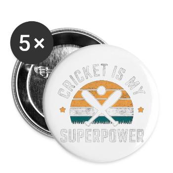 Cricket Is My Superpower - Buttons groß 56 mm (5er Pack) - Weiß - Vorne