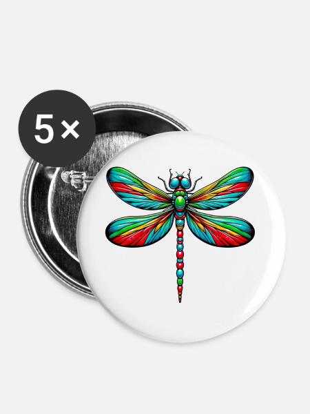 Libelle - Buttons groß 56 mm (5er Pack) - Weiß