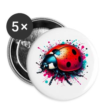 Marienkäfer - Buttons groß 56 mm (5er Pack) - Weiß - Vorne
