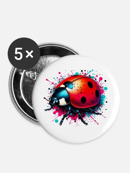 Marienkäfer - Buttons groß 56 mm (5er Pack) - Weiß
