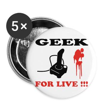 GEEK FOR LIFE - Lot de 5 grands badges (56 mm) - blanc - Devant
