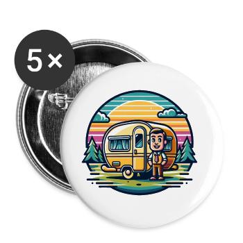 Camping Camper Wohnwagen - Buttons groß 56 mm (5er Pack) - Weiß - Vorne