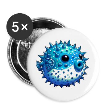 Kugelfisch - Buttons groß 56 mm (5er Pack) - Weiß - Vorne
