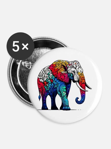 Elefant - Buttons groß 56 mm (5er Pack) - Weiß