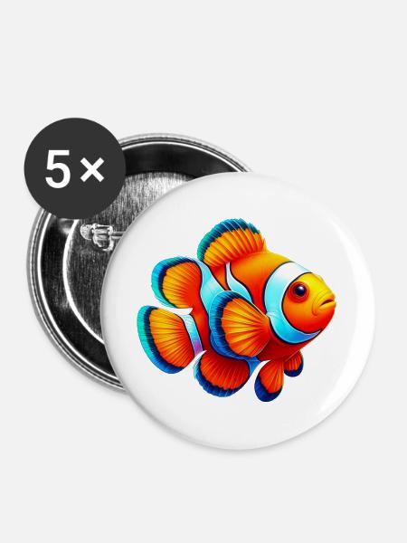 Clownfische - Buttons groß 56 mm (5er Pack) - Weiß