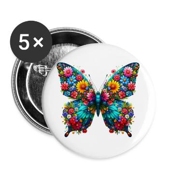 Papillon - Lot de 5 grands badges (56 mm) - blanc - Devant