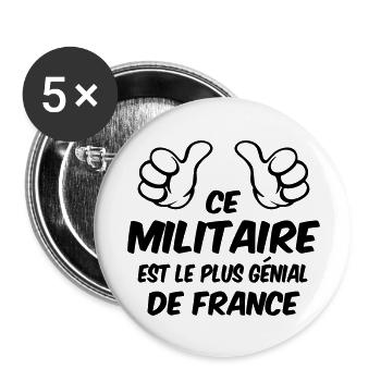 BESTES MILITÄR - Buttons groß 56 mm (5er Pack) - Weiß - Vorne