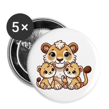 Loving Lion Mother With Two Cute Kids 2 - Buttons large 2.2''/56 mm (5-pack) - white - Front