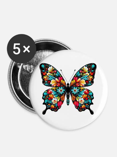 Schmetterling - Buttons groß 56 mm (5er Pack) - Weiß