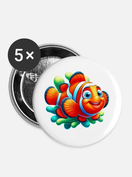 Clownfische - Buttons groß 56 mm (5er Pack) - Weiß