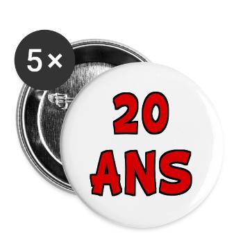 20. 20 ANS. 20e ANNIVERSAIRE. ANNIVERSAIRE 20 ANS. - Lot de 5 grands badges (56 mm) - blanc - Devant